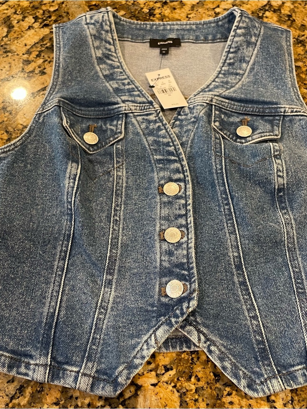 Express denim vest faded blue size xs